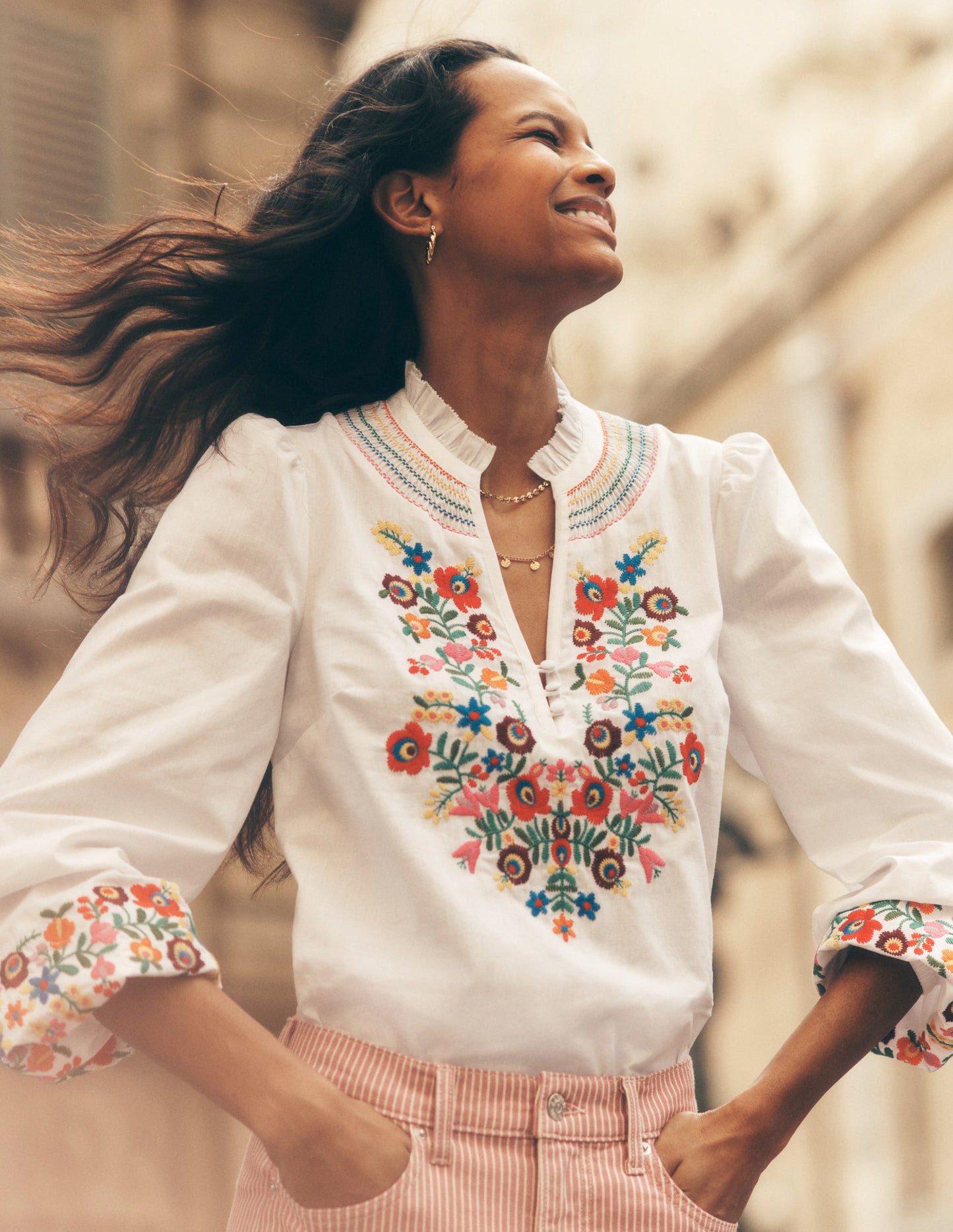 Embroidered Cotton Top-White, Multi Embroidery