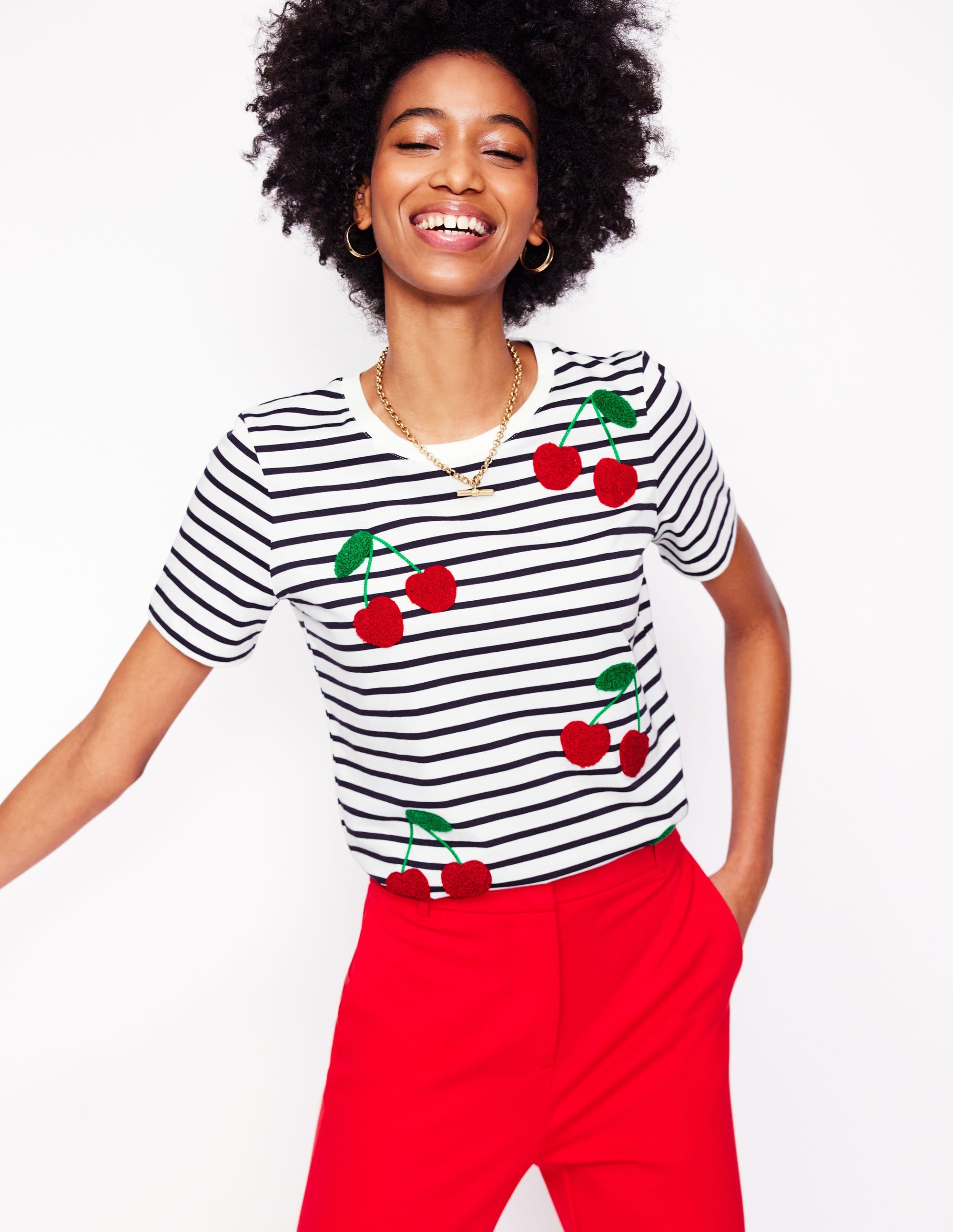 Relaxed Novelty T-Shirt-Ivory, French Navy, Cherries - Image 1