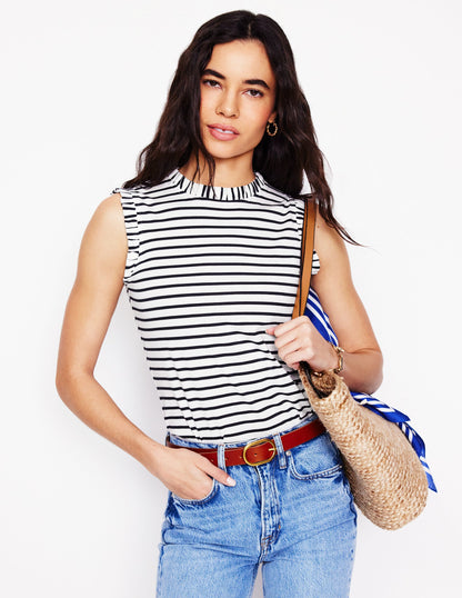 Supersoft Frill Detail Vest-Ivory, Navy Stripe-1