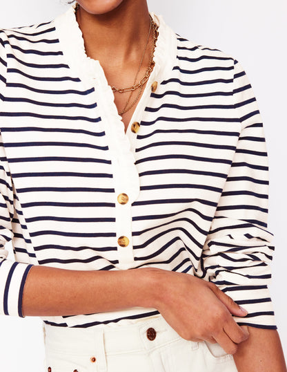 Frill Neck Breton Top-Ivory, Navy