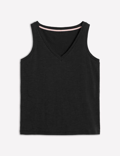 Regular V-Neck Slub Vest-Black