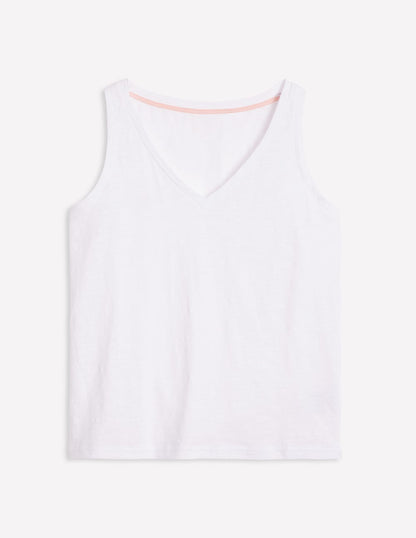 Regular V-Neck Slub Vest-White