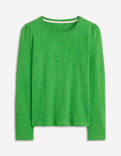 Cotton Crew Long Sleeve Top-Paradise Green