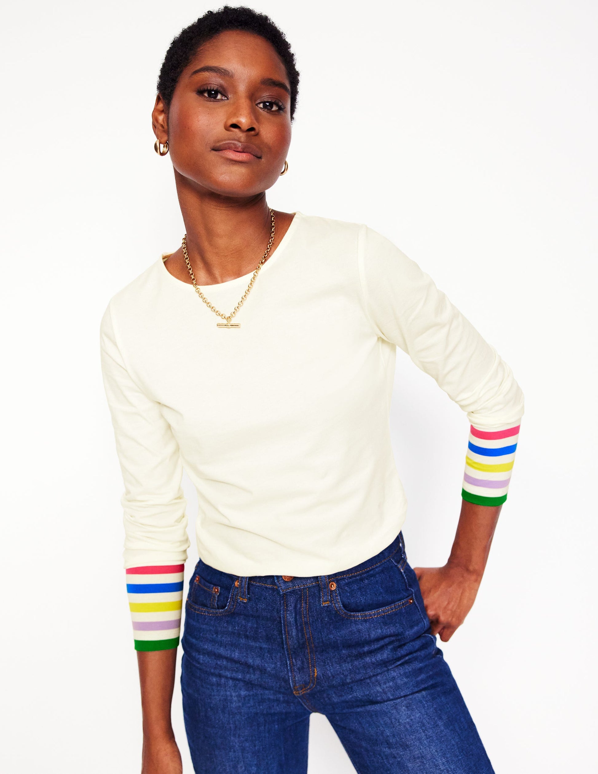 Stripe Cuff Top-Ivory Rainbow Stripe Cuff-1