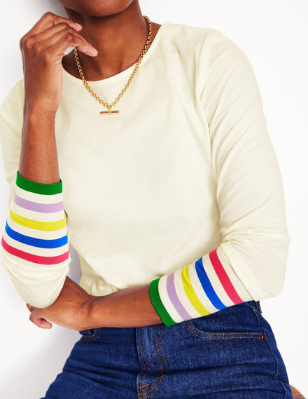 Stripe Cuff Top-Ivory Rainbow Stripe Cuff