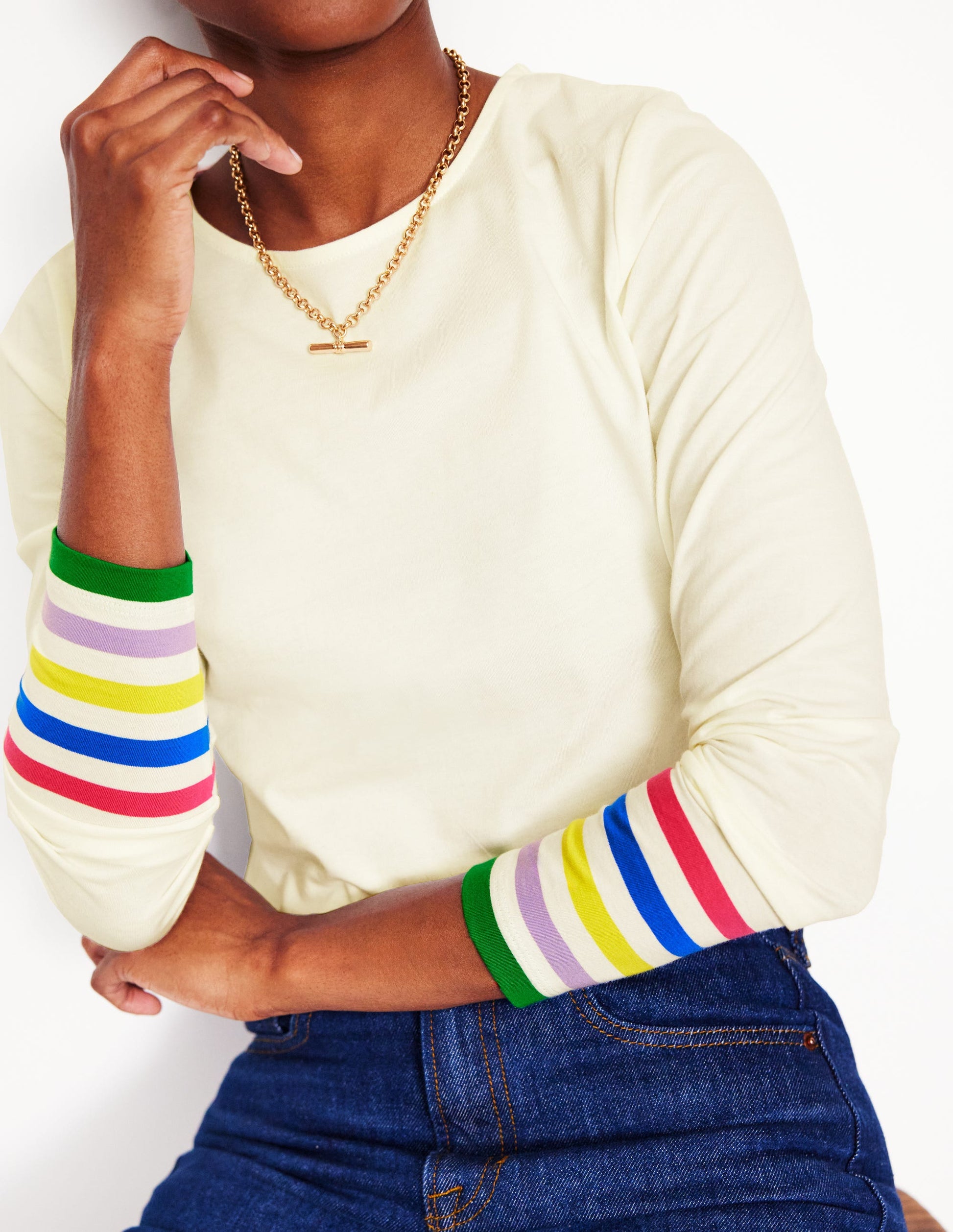 Stripe Cuff Top-Ivory Rainbow Stripe Cuff-2