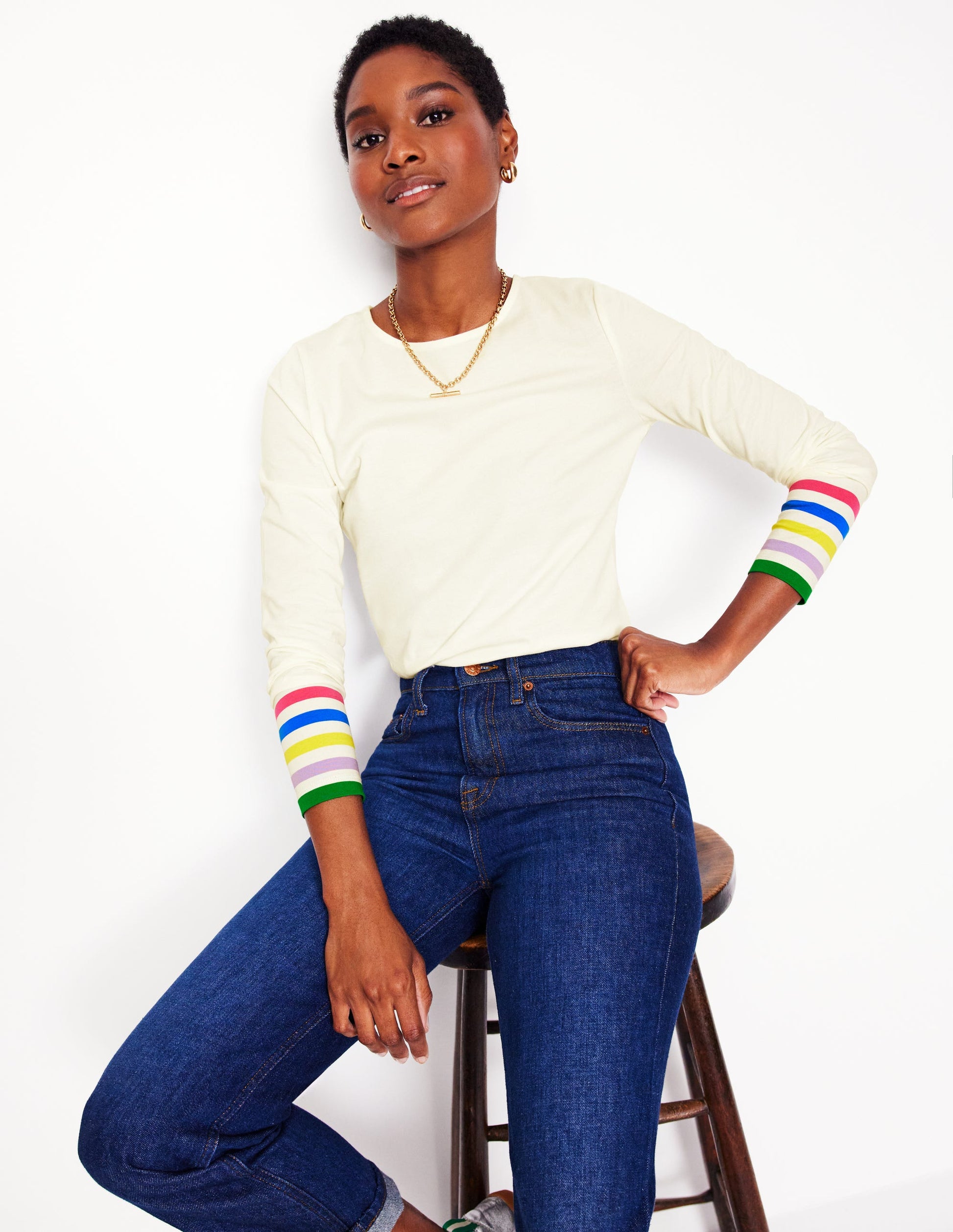 Stripe Cuff Top-Ivory Rainbow Stripe Cuff-4