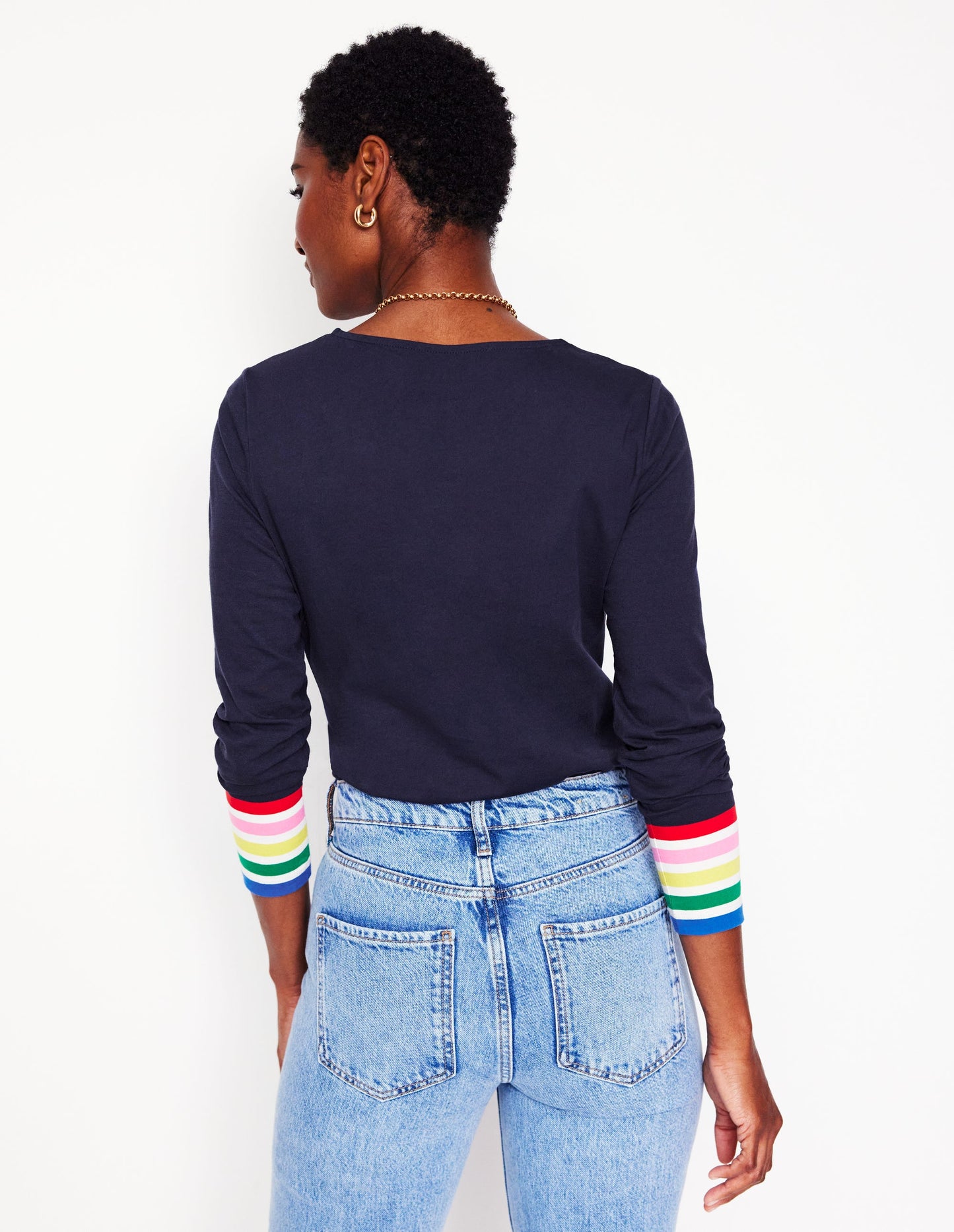 Stripe Cuff Top-Navy Rainbow Stripe Cuff