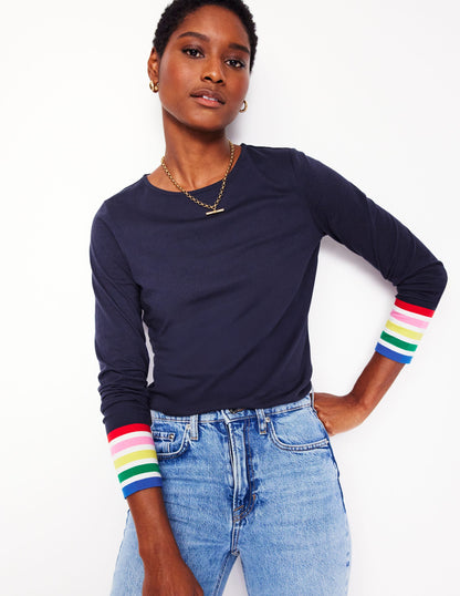 Stripe Cuff Top-Navy Rainbow Stripe Cuff