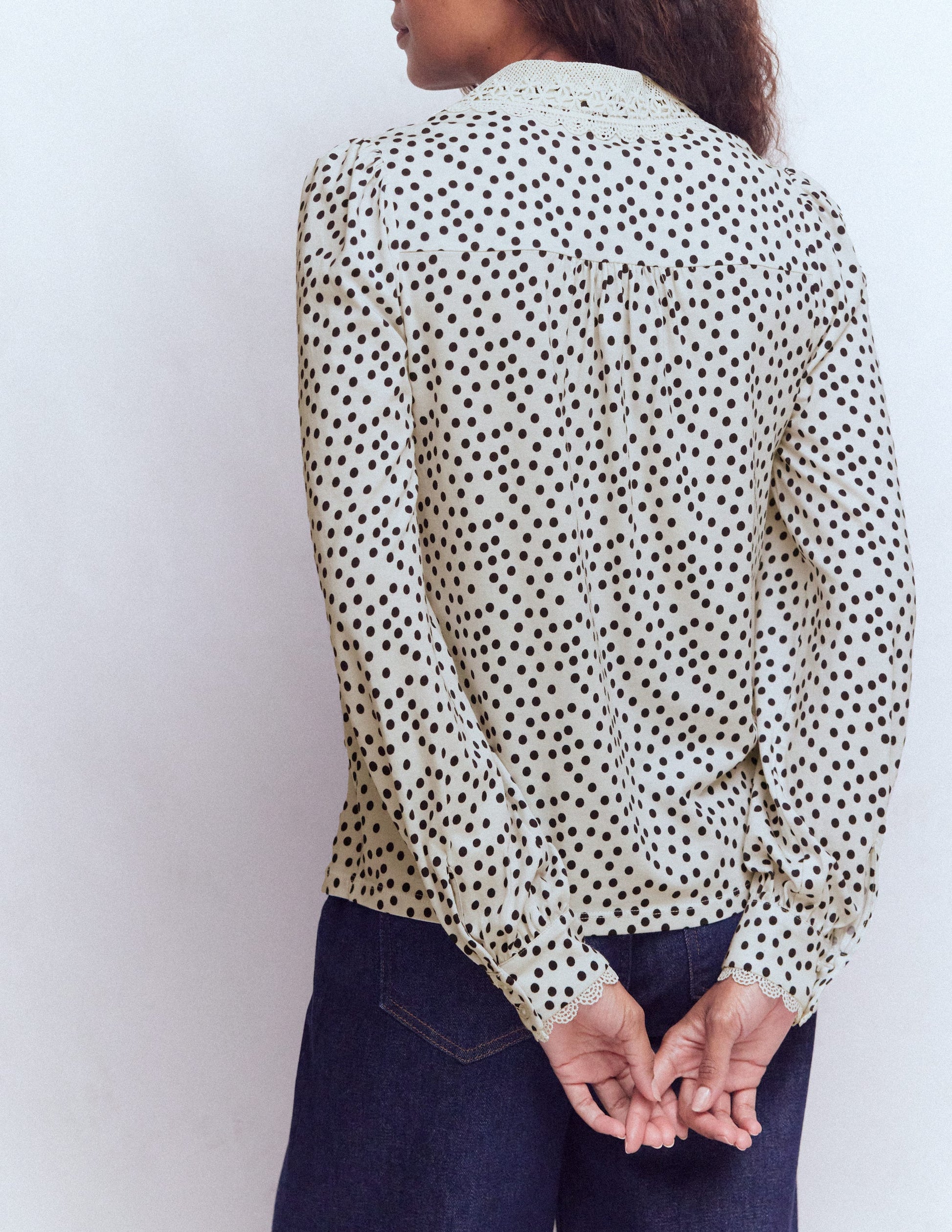 Lace Collar Blouse-Ivory, Navy spot-3