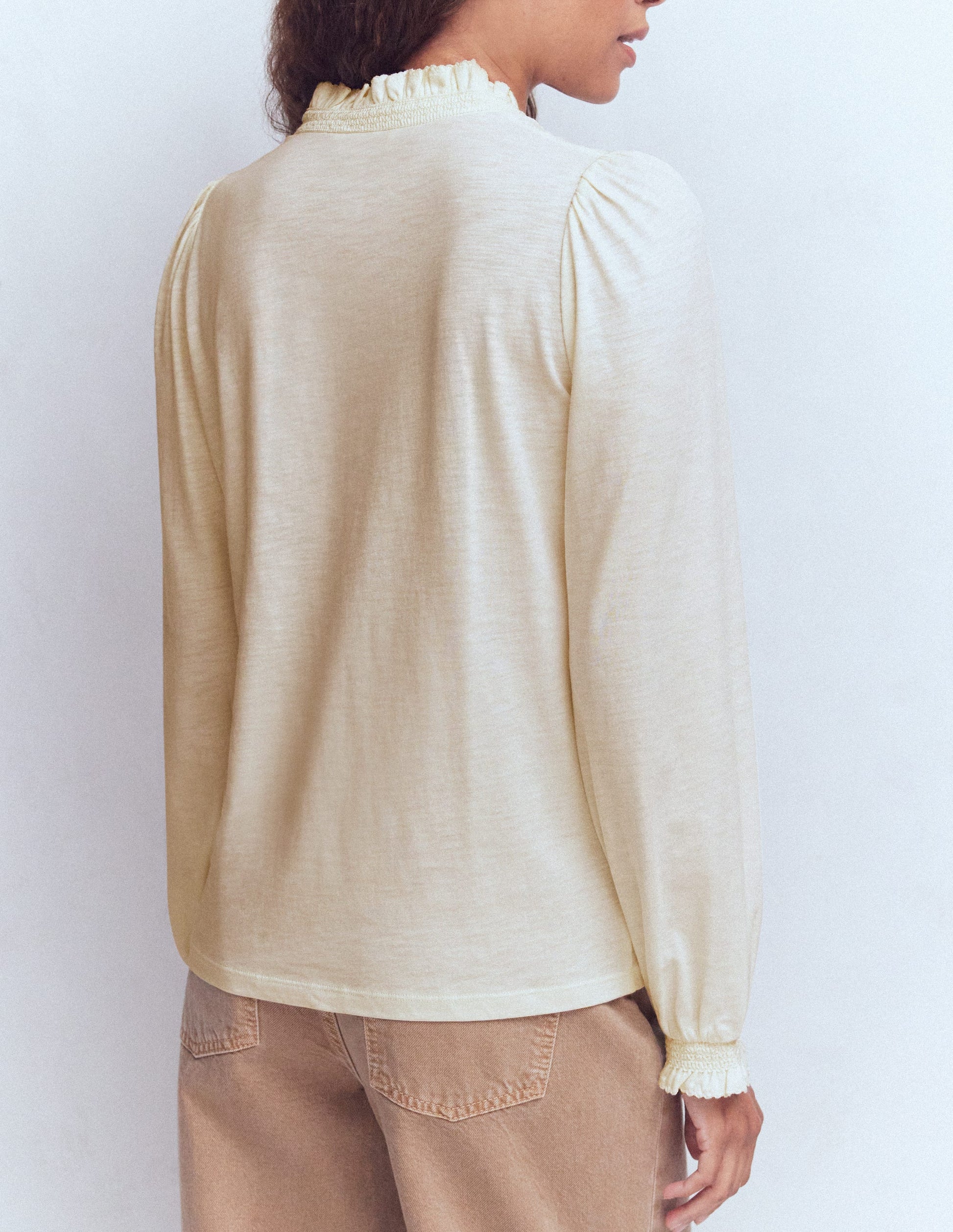 Effie Smocked Detail Shirt-Ivory-3