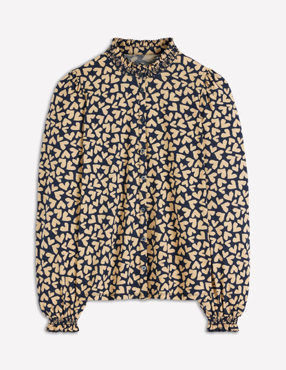 Effie Smocked Detail Shirt-Navy Heart-6