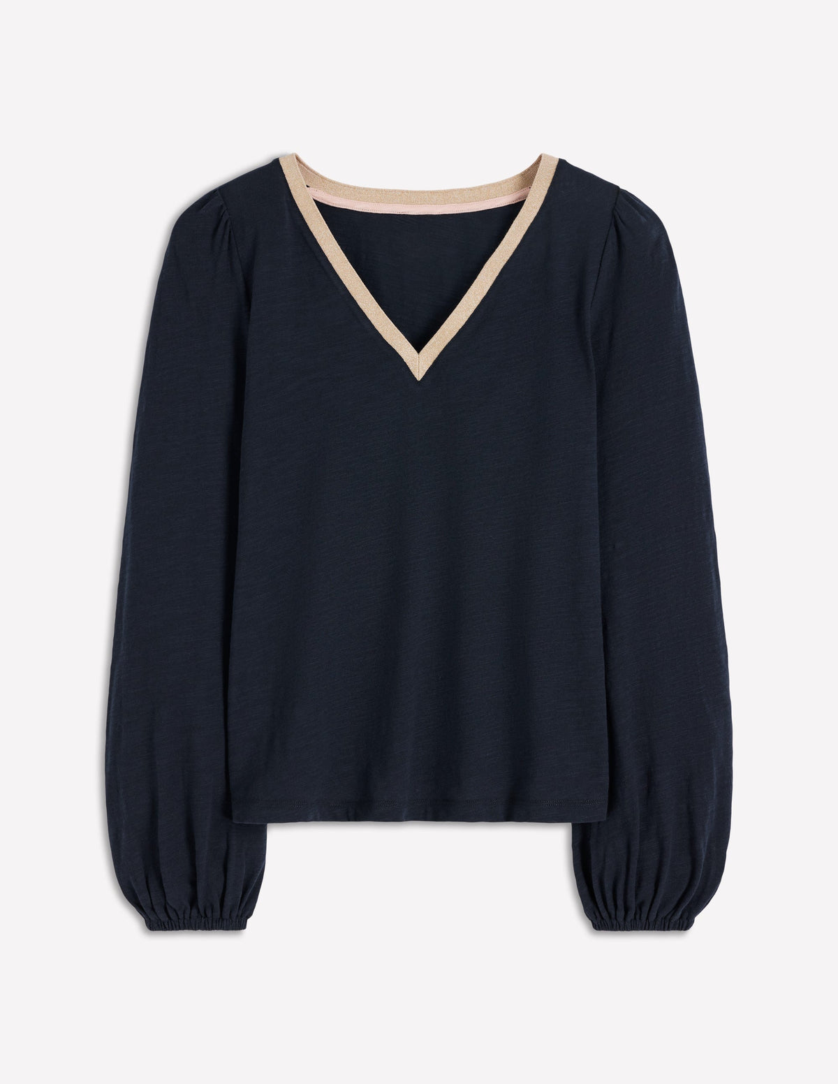 Metallic Trim V-neck Top-Navy - Image 5