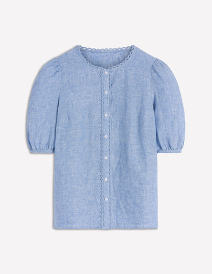 Leah Short Sleeve Linen Top-Blue Chambray-5