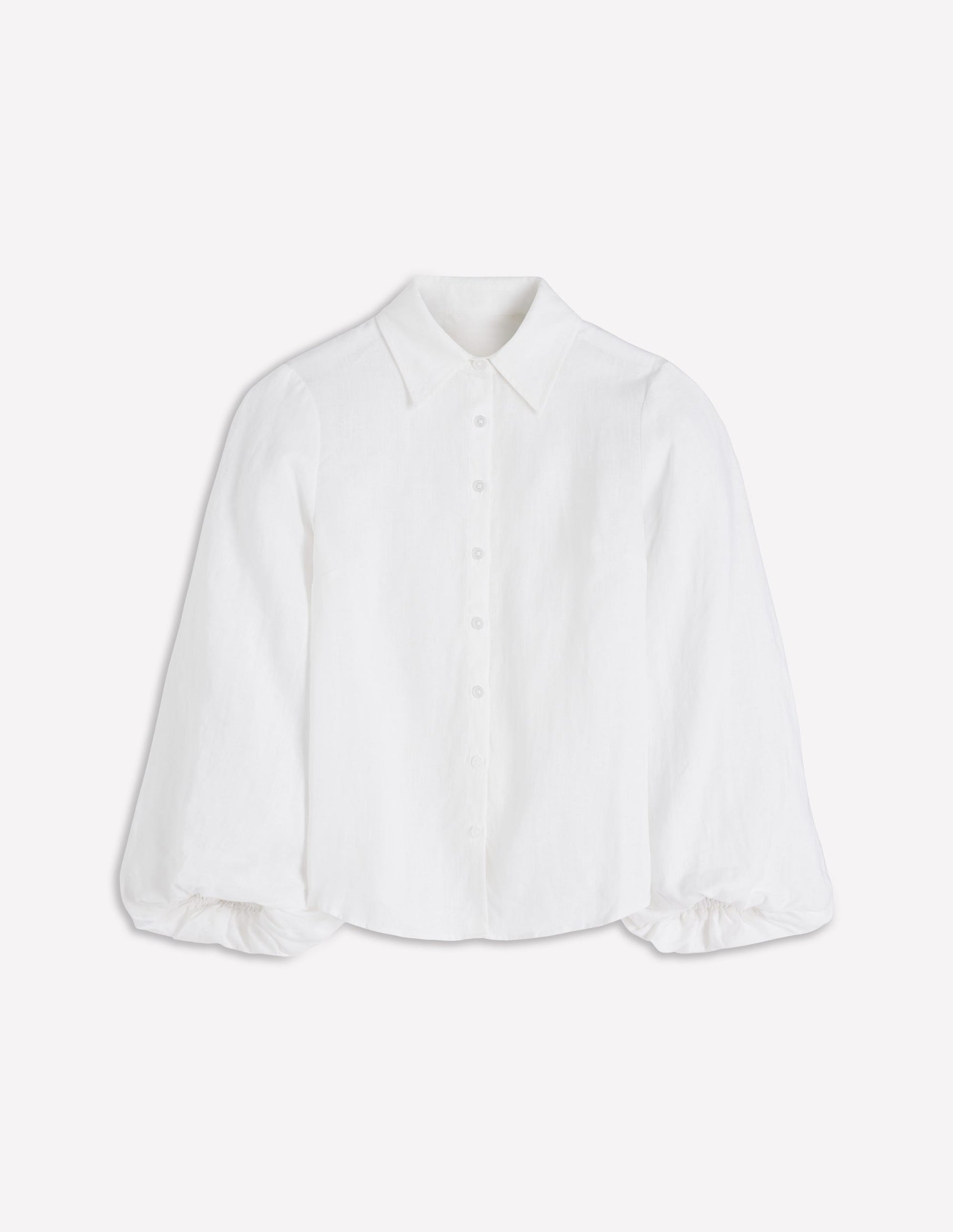 Puff Sleeve Linen Shirt-White-6