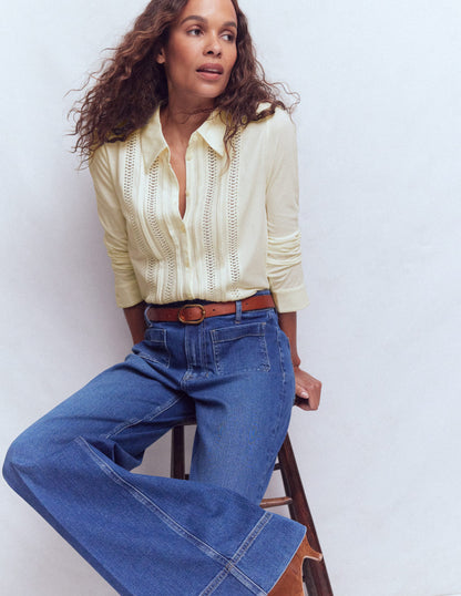 Trim Detail Jersey Shirt-Ivory-1