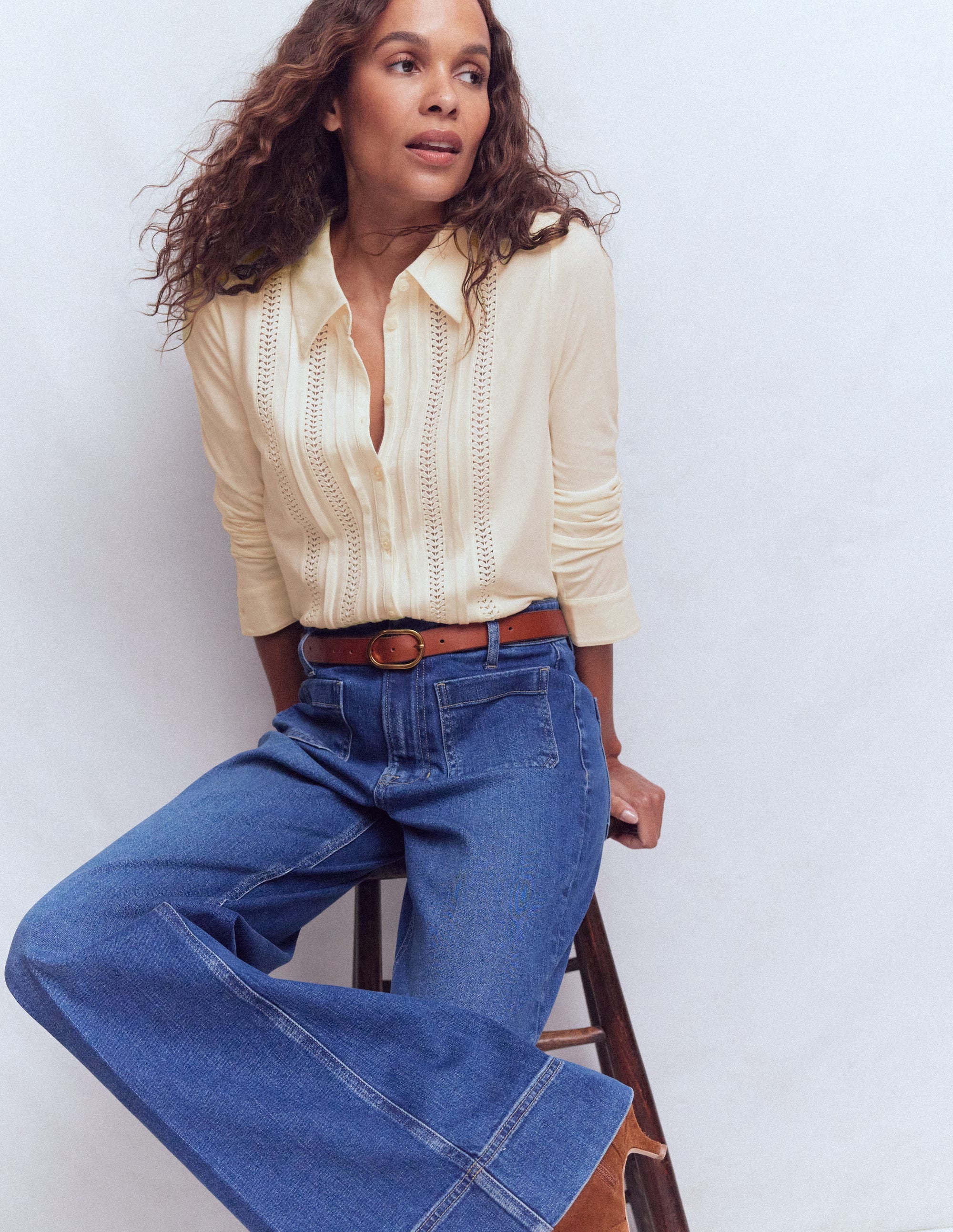 Trim Detail Jersey Shirt-Ivory - Image 1