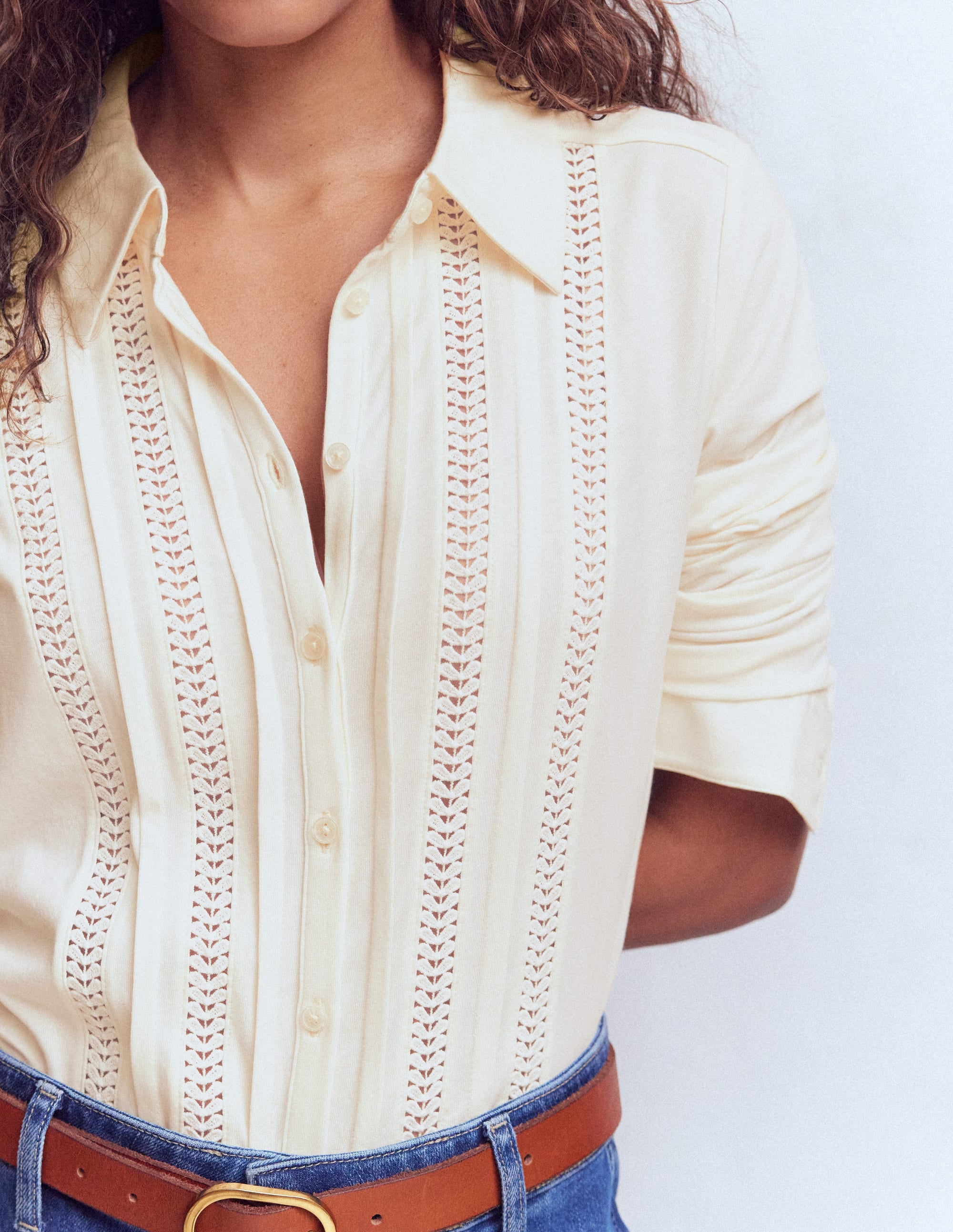 Trim Detail Jersey Shirt-Ivory - Image 2