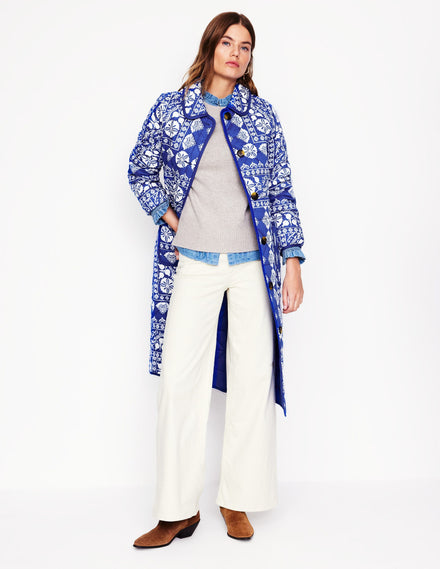 Soft Quilted Coat-Bright Blue, Ornate Border