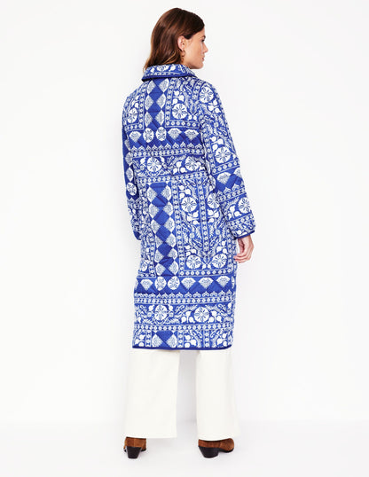 Soft Quilted Coat-Bright Blue, Ornate Stripe