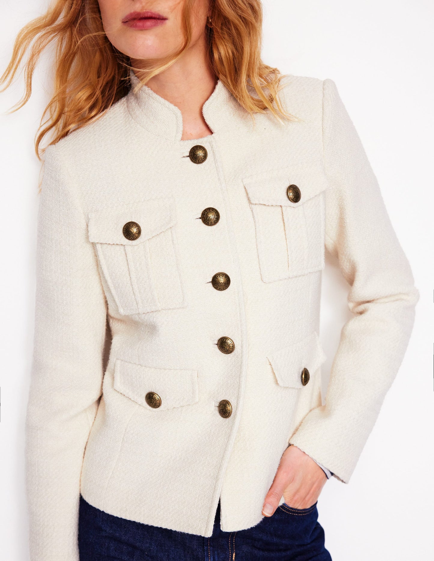 Textured Button Jacket-Ivory