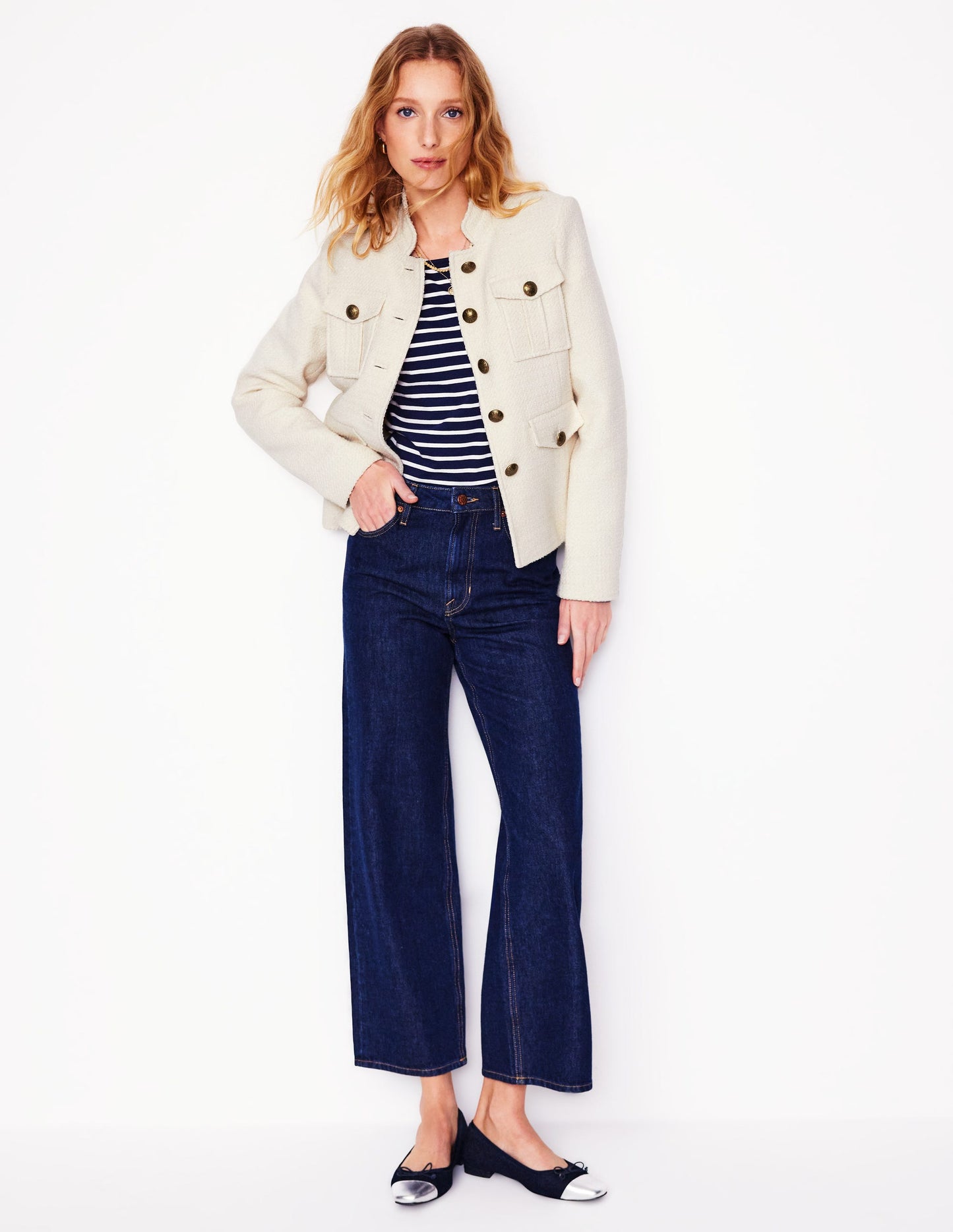 Textured Button Jacket-Ivory