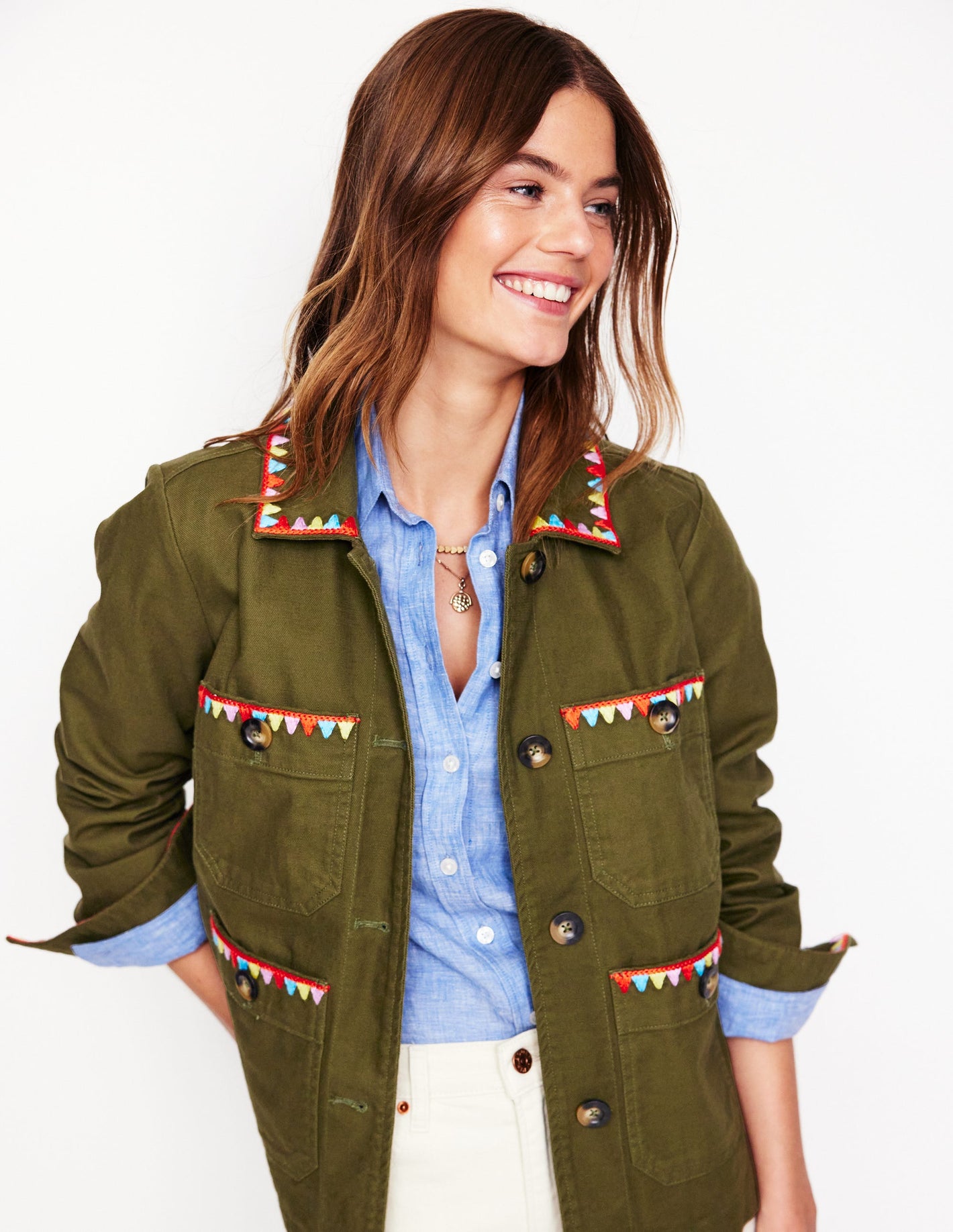 Embroidered Utility Jacket-Woodland Green