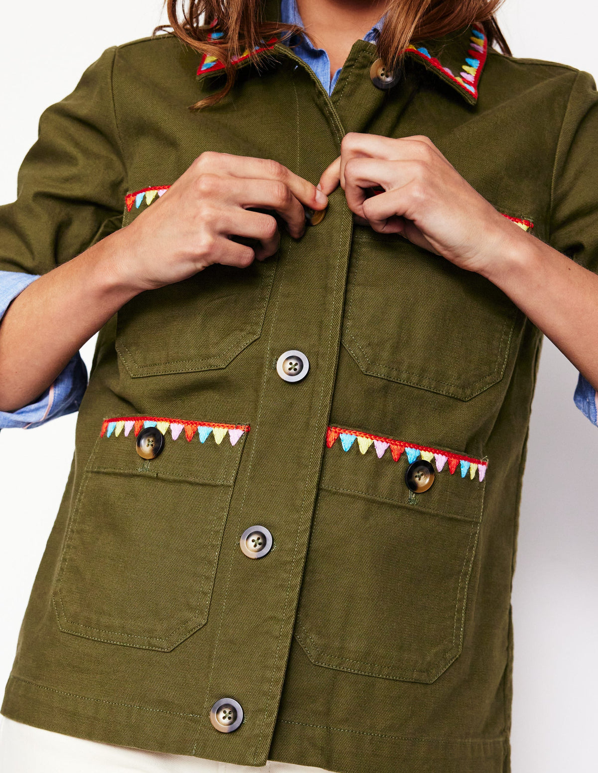Embroidered Utility Jacket-Woodland Green - Image 3