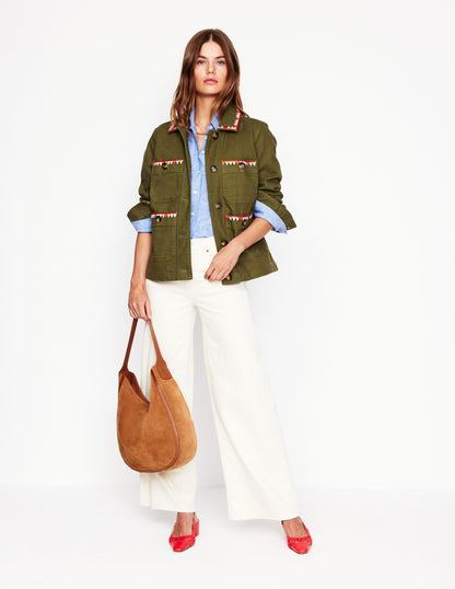 Embroidered Utility Jacket-Woodland Green