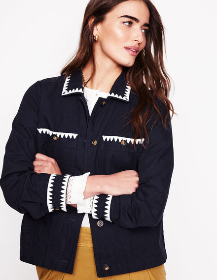 Embroidered Utility Jacket-Navy