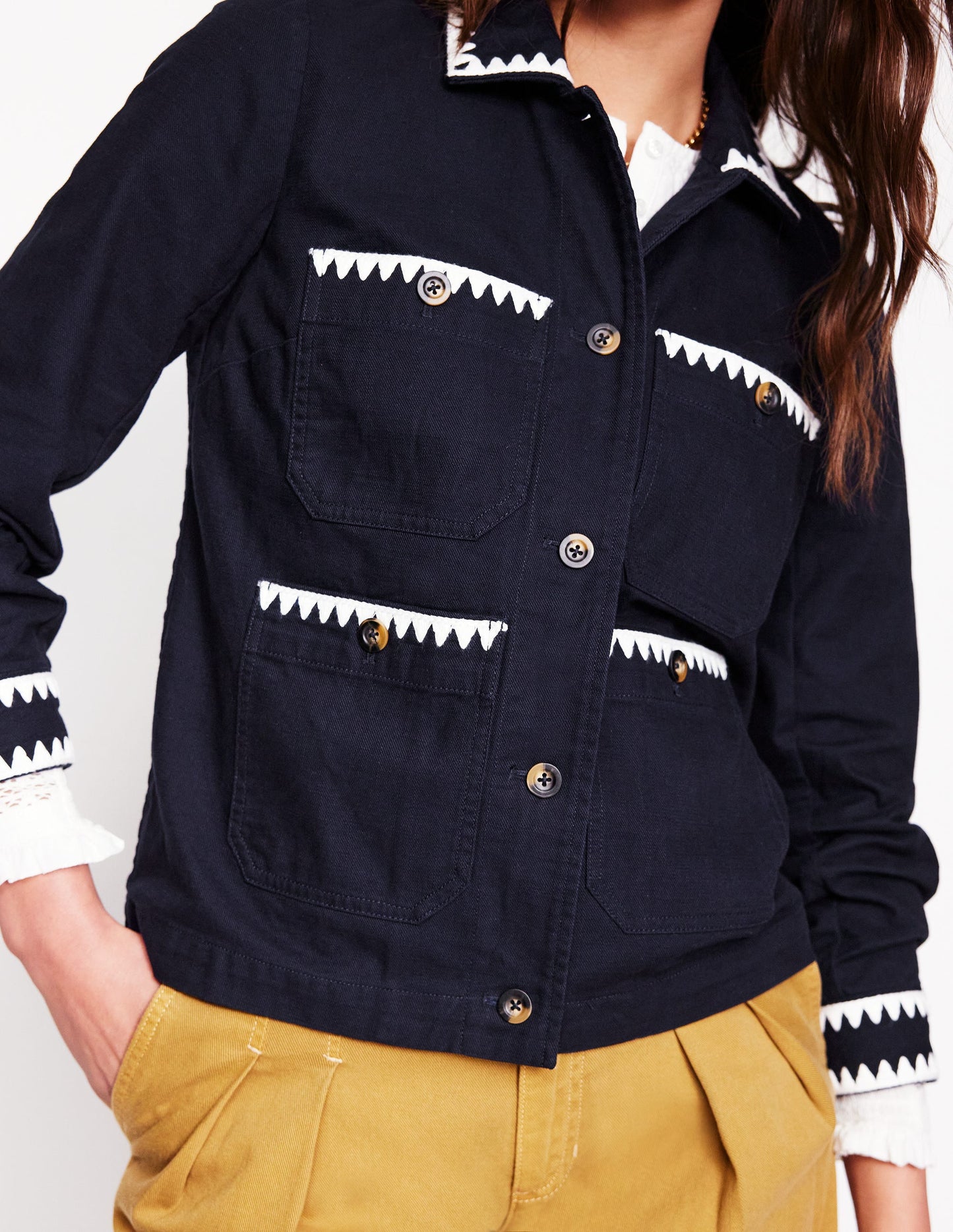 Embroidered Utility Jacket-Navy