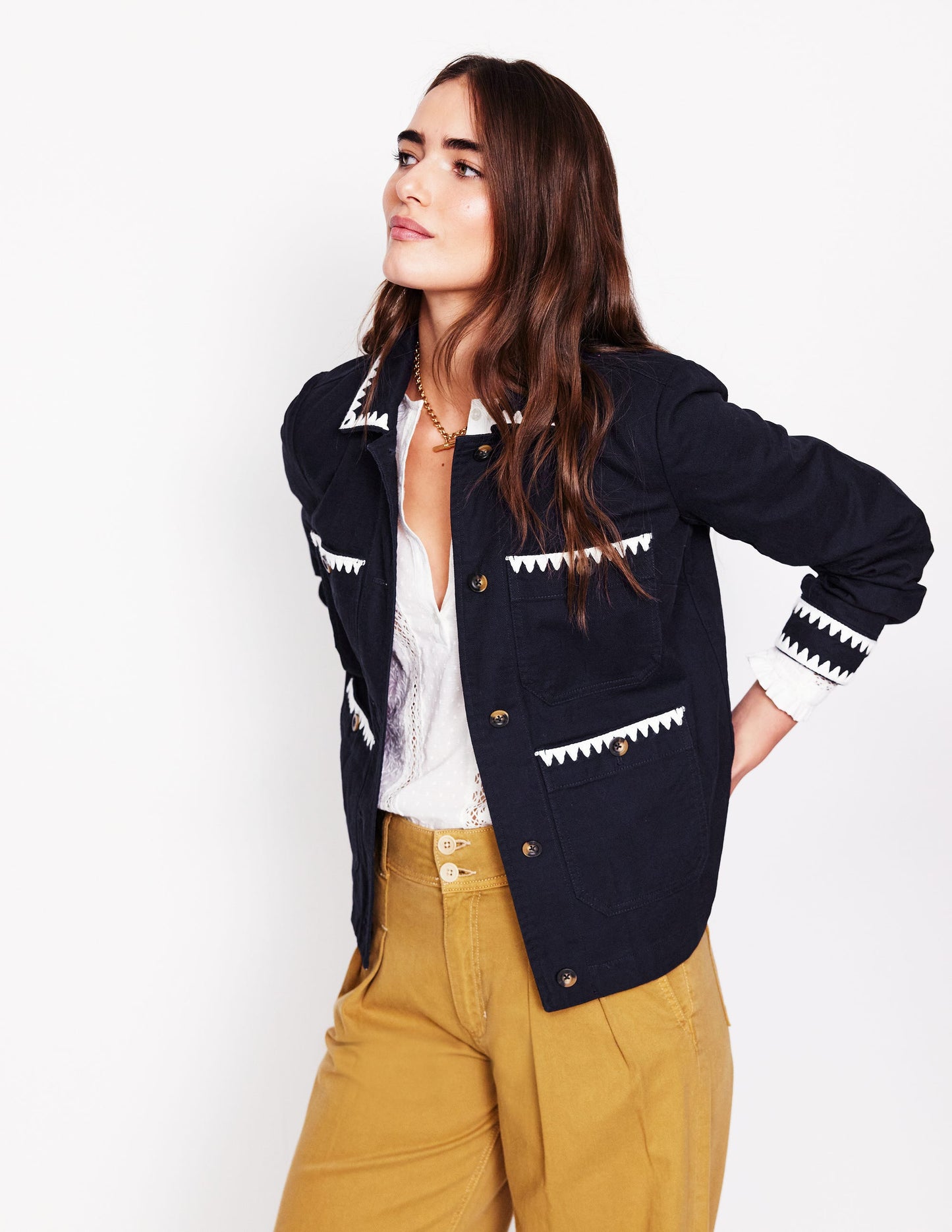 Embroidered Utility Jacket-Navy