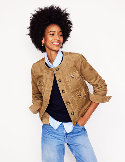 Collarless Casual Jacket-Cappuccino