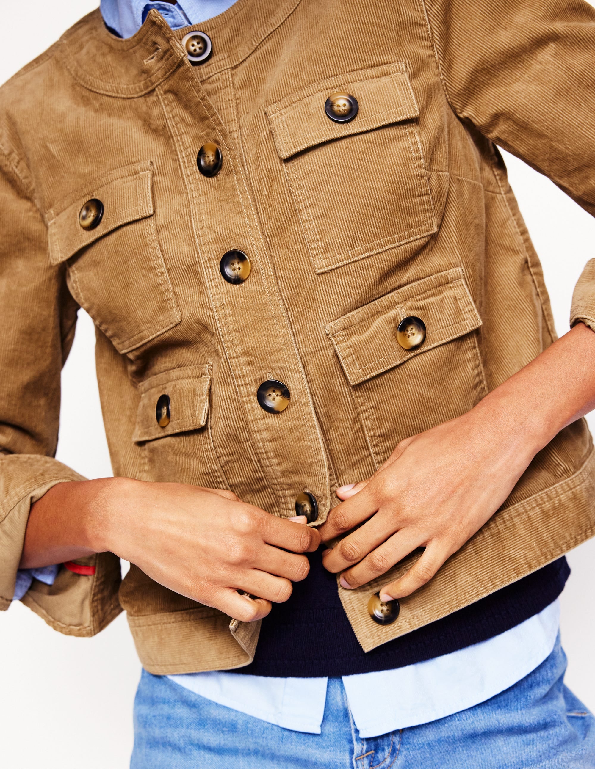 Collarless Casual Jacket-Cappuccino - Image 3