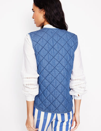 Denim Quilted Gilet-Mid Wash