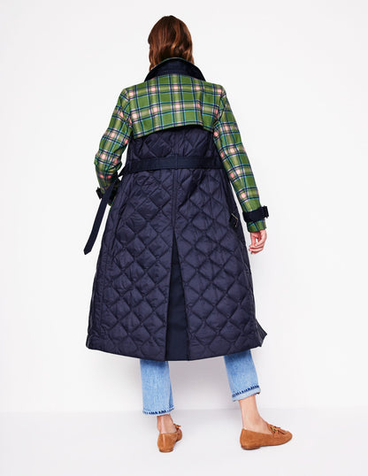 Quilted Trench Coat-Navy