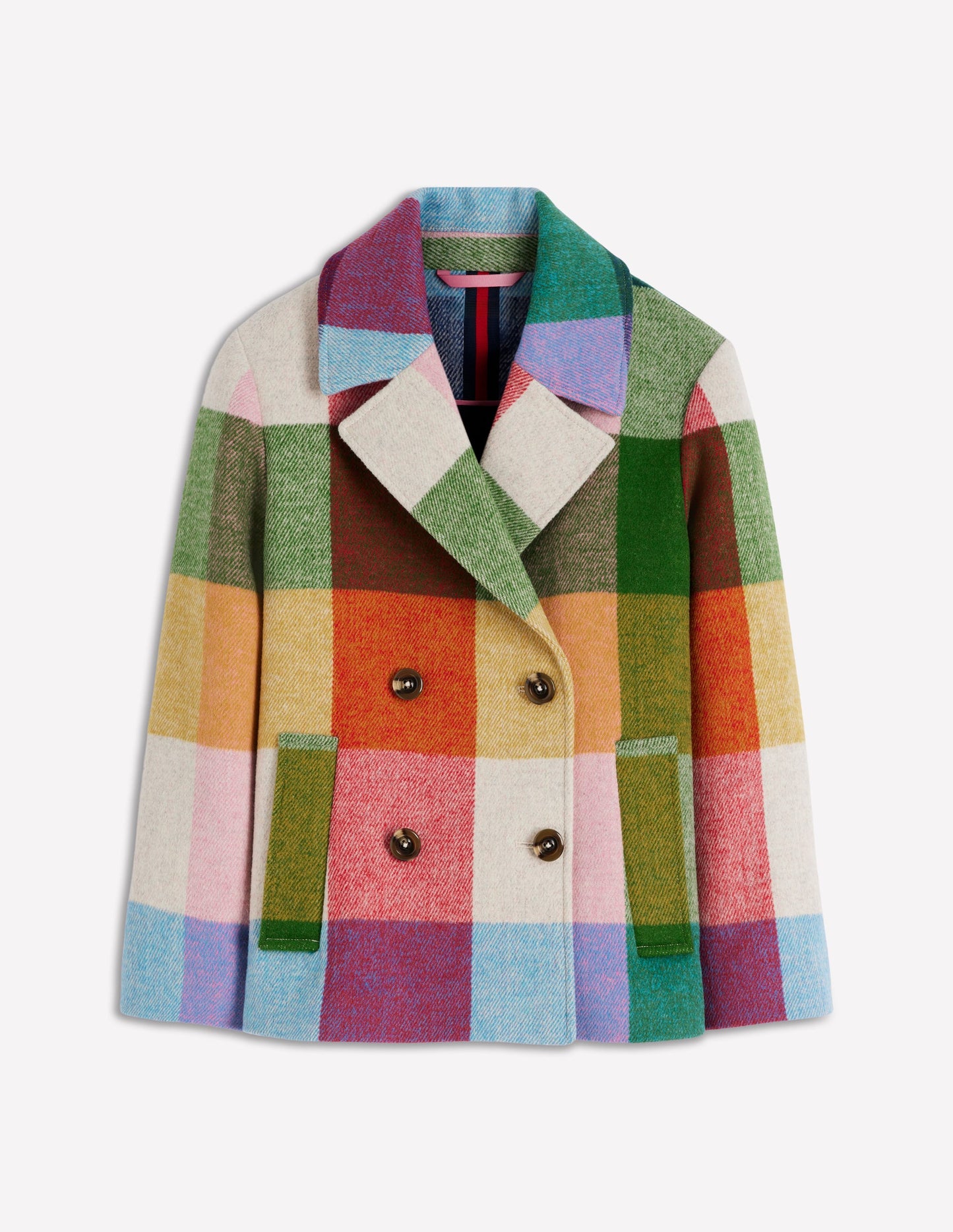 Revere Collar Wool Coat-Giant Multigingham