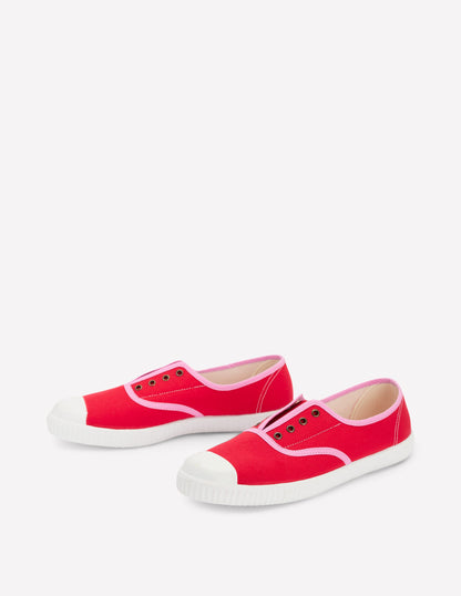 Laceless Canvas Plimsolls-Post Box Red/Soft Pink