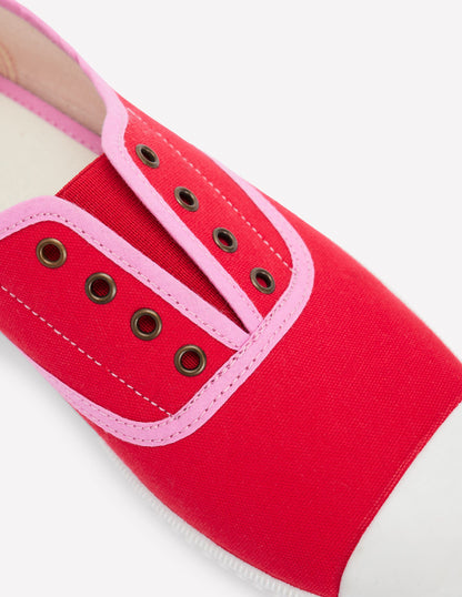 Laceless Canvas Plimsolls-Post Box Red/Soft Pink