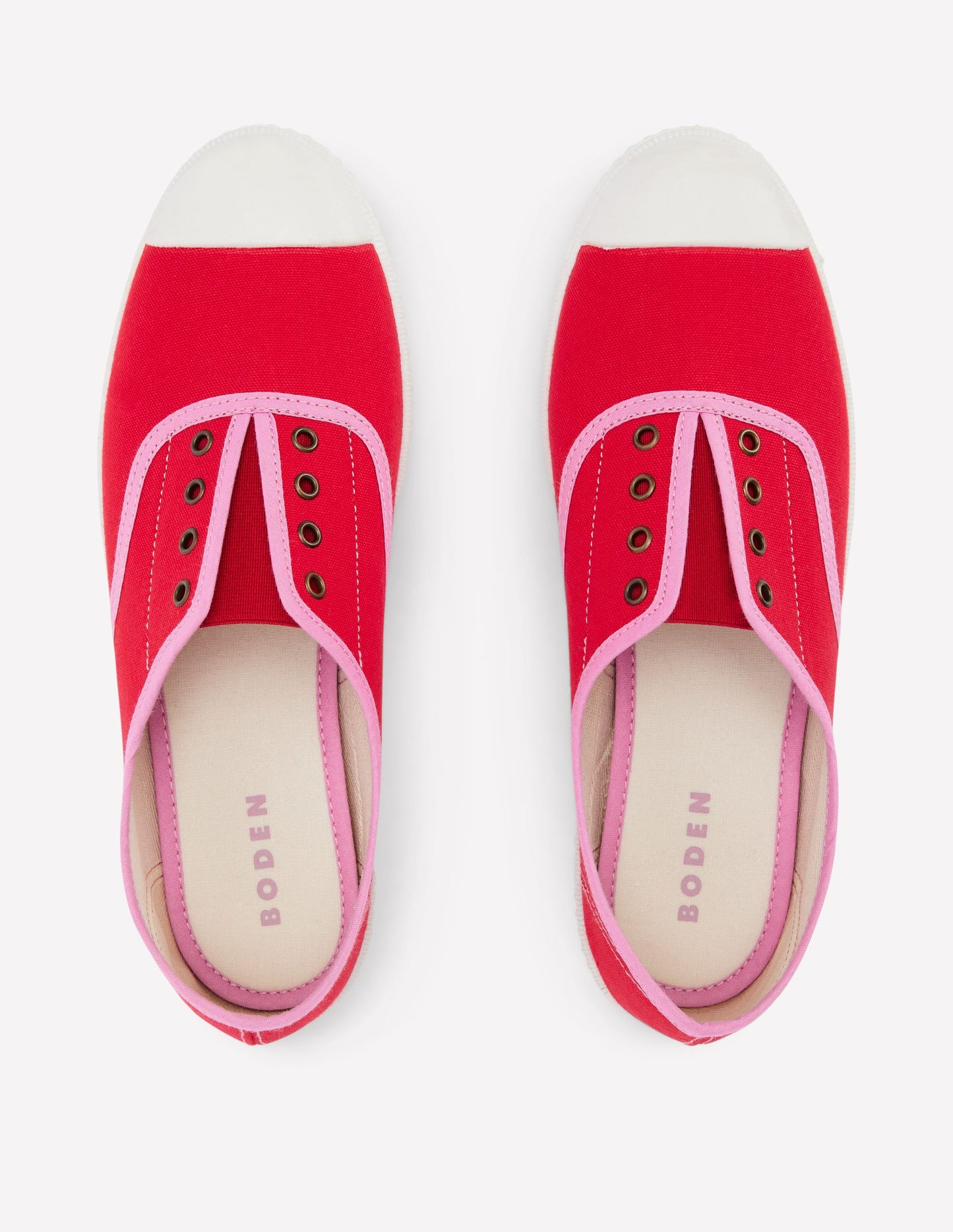 Laceless Canvas Plimsolls-Post Box Red/Soft Pink