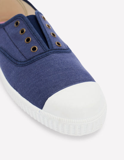 Laceless Canvas Plimsolls-Navy