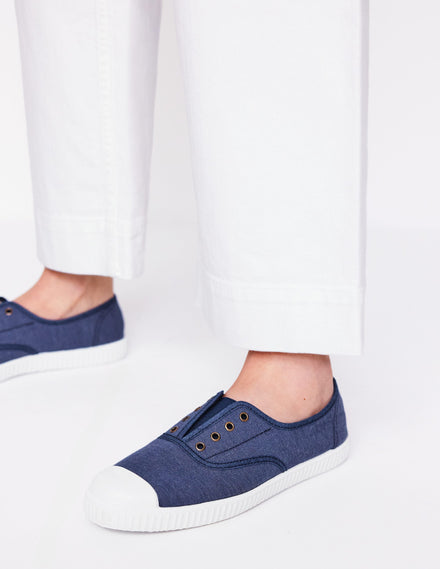 Laceless Canvas Plimsolls-Navy