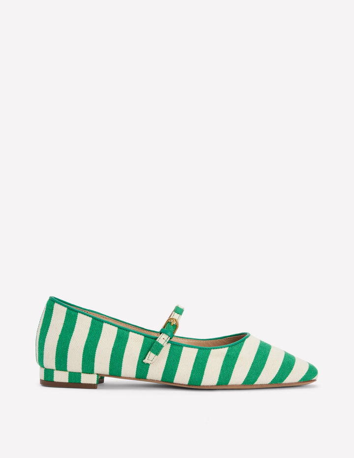 Penelope Mary Jane Flat-Rich Emerald Stripe