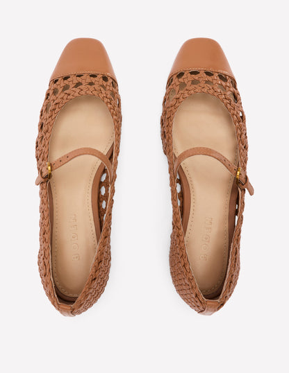 Penelope Mary Jane Flat-Tan Weave