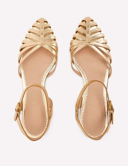 Multi Strap Pointed Sandal-Gold