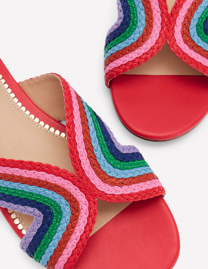 Striped Flat Sandals-Red, Multi