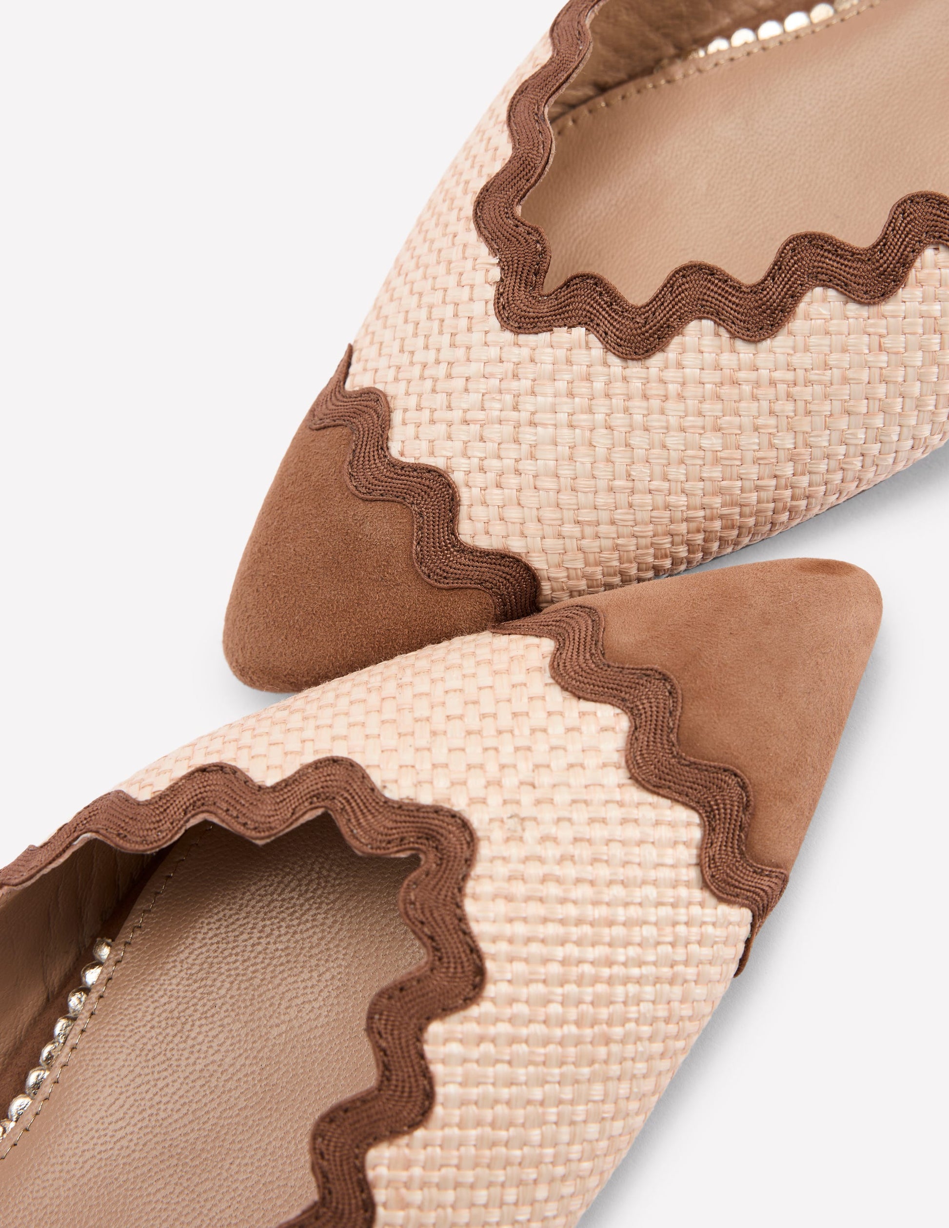 Ric Rac Detail Pointed Flats-Natural/ Tan-4