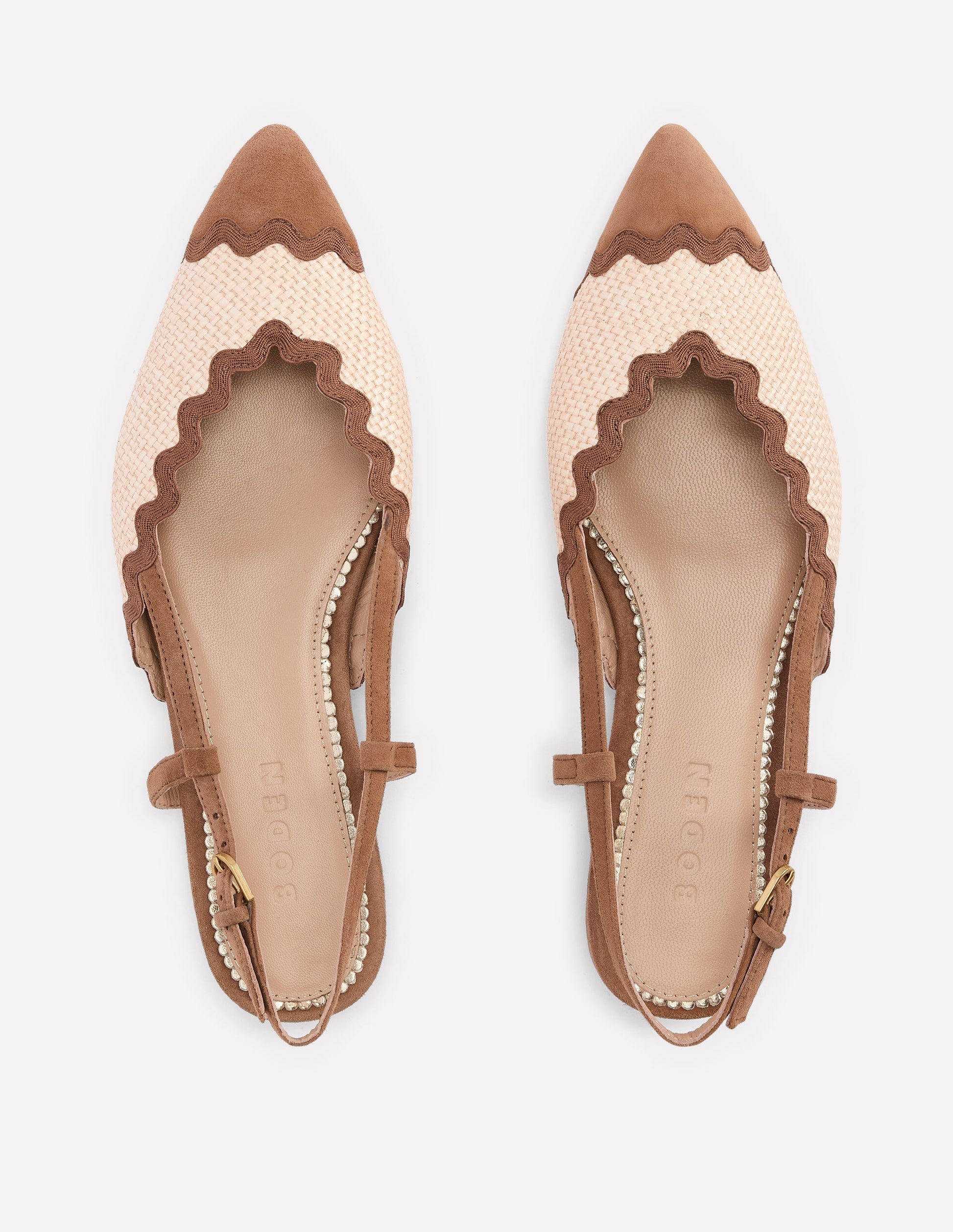 Ric Rac Detail Pointed Flats-Natural/ Tan-5