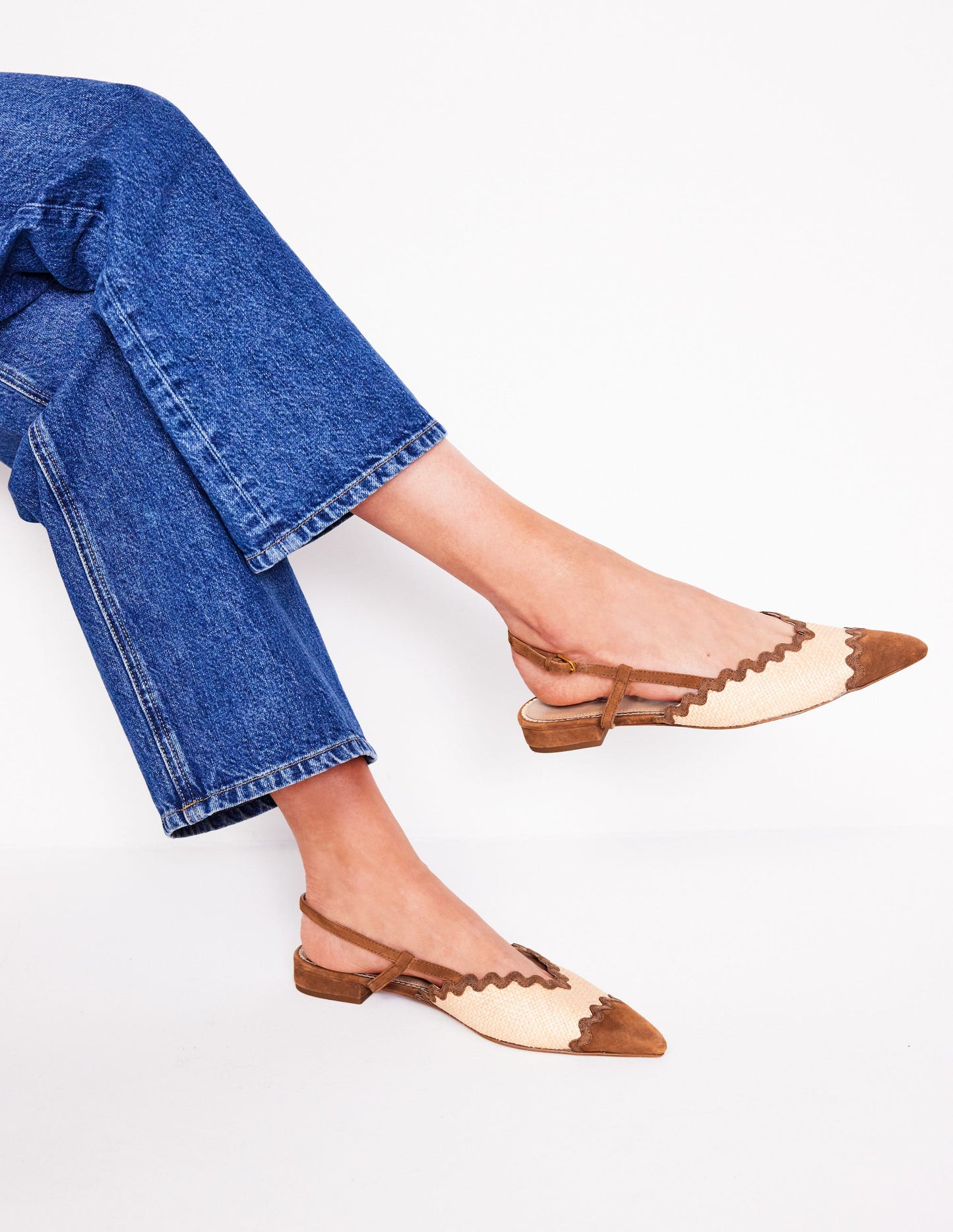 Ric Rac Detail Pointed Flats-Natural/ Tan