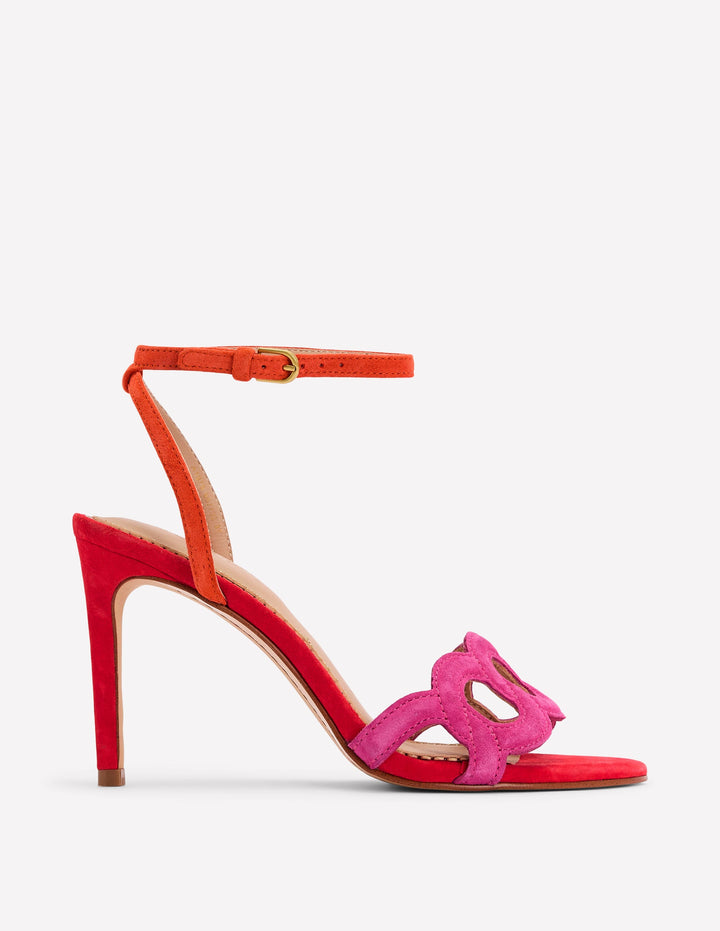 Circle Detail Heeled Sandal-Post Box Red/Sorbet Pink